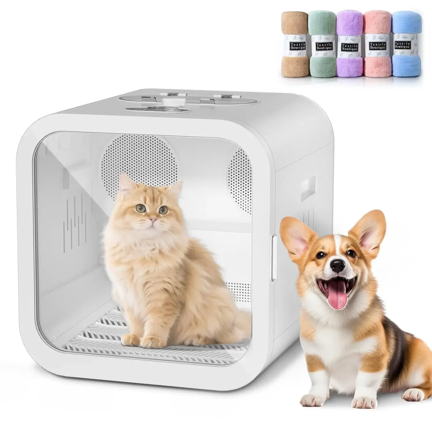 Automatic Pet Hair Dryer Box, 70L Dual Motor Fans Blower for Cats and Small Dogs, 360° Drying, Temperature Control,, Customized
