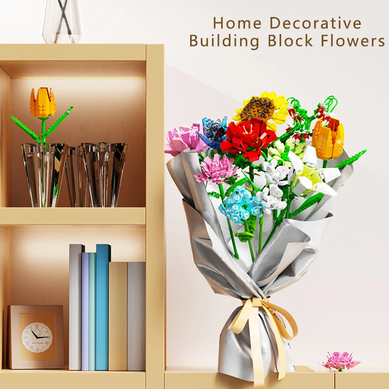 

684 шт., креативный букет, строительные блоки, игрушки, модель, строительный блок, цветок, сборка кирпичей, наборы игрушек для детей, орнамент, подарки