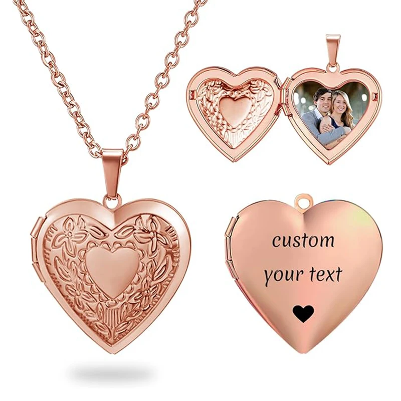 Personalisierte Medaillon-Halskette für Frauen, individuelle Foto-Herz-Anhänger-Halskette, individuelle Bild-Medaillons-Halsketten, Geburtstagsgeschenke – Detail 8