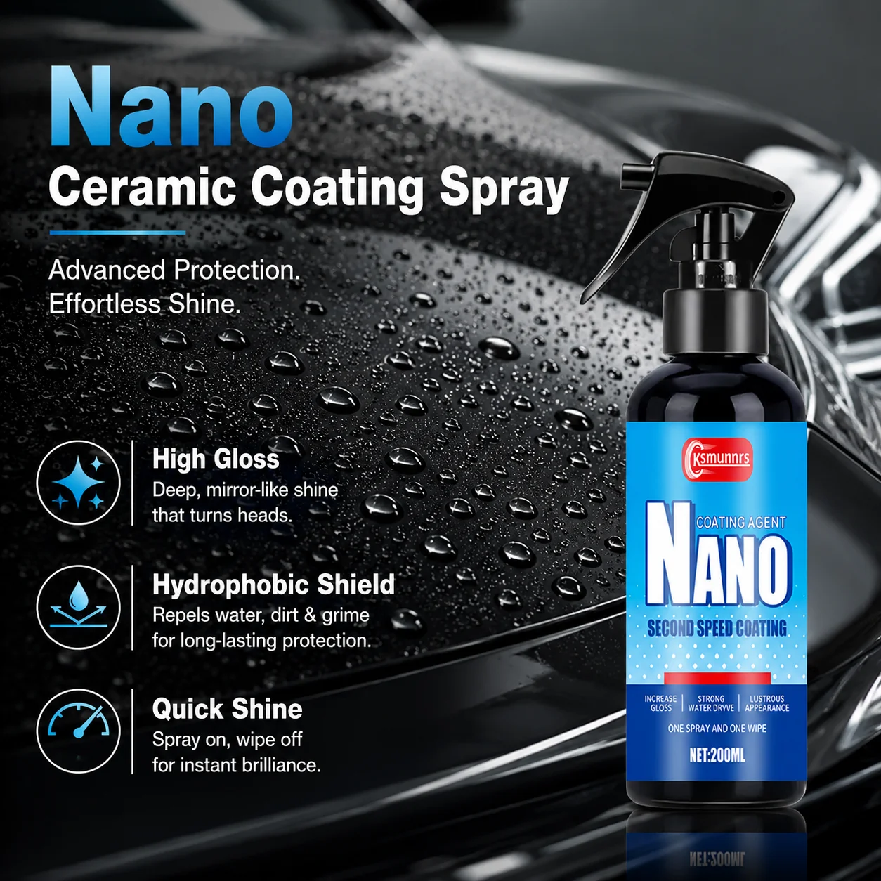 New Car crystal plating spray, once sprayed into the film, quickly improves the gloss, instantly restores the mirror effect, and