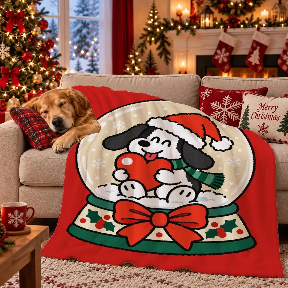 Cute Christmas Puppy Throw Flannel Pet Blanket Cover Warm Soft Multifunctional Throw Universal  Bedsqread Holiday Gifts