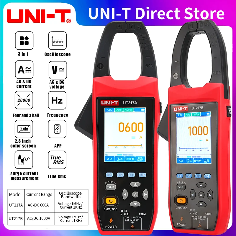 UNIT UT217B 3 in 1 1000A AC/DC Clamp Meter+ Oscilloscope Bluetooth Recorder Function 18650 Lithium Battery NCV Digital Multimet
