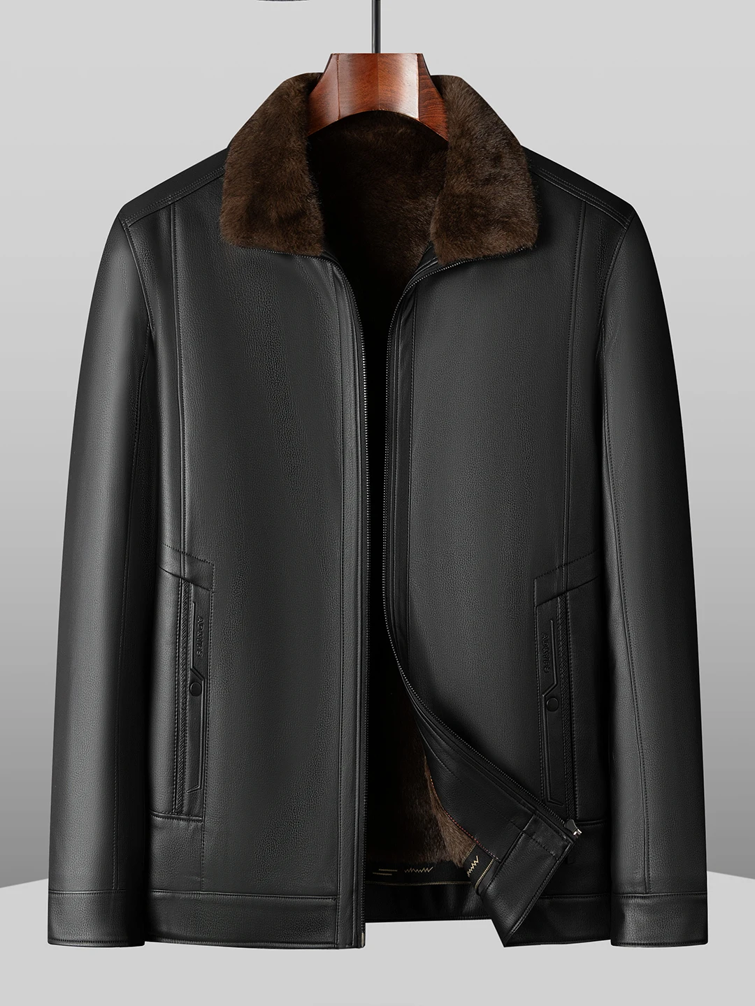 

Мужская зимняя теплая кожаная куртка с подкладкой Thiened Fce, свободная посадка, модное городское повседневное длинное пальто на молнии све