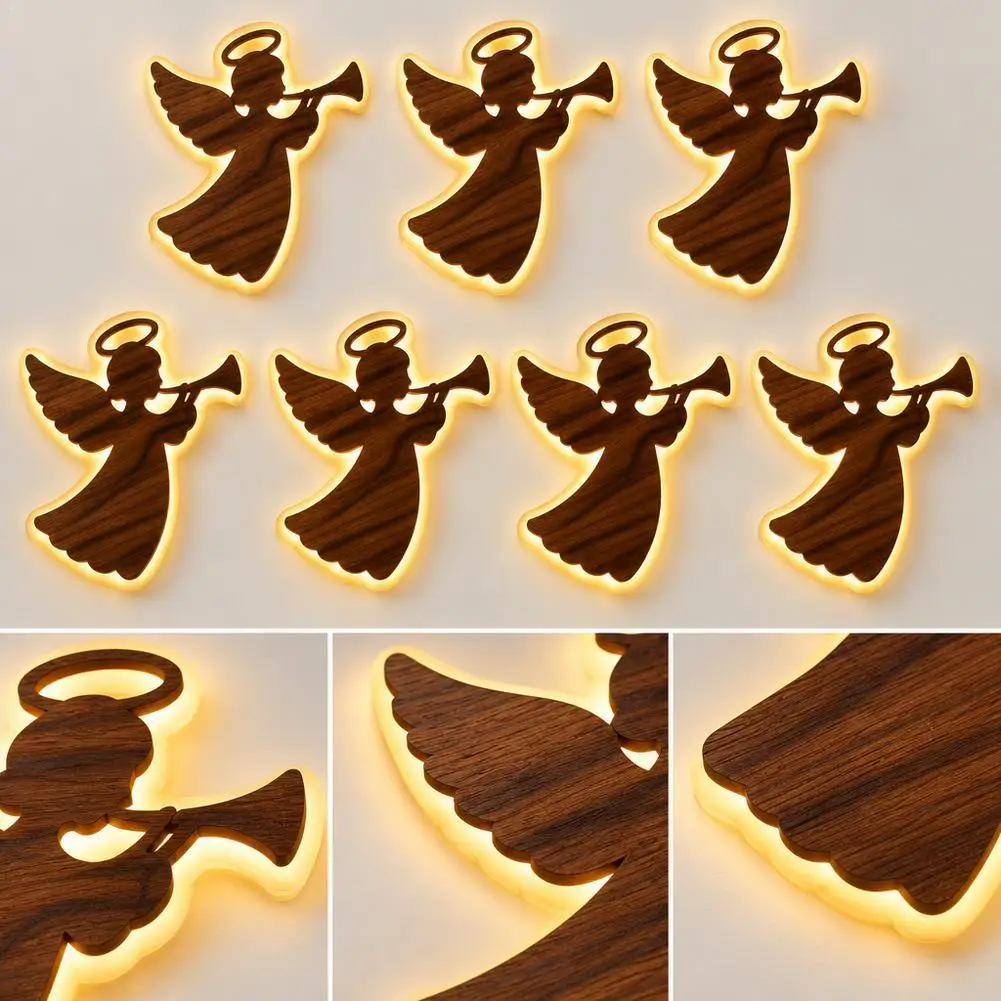 Snowman Glow Christmas Decor LED Light Up Glowing Angel Wall Stickers Outdoor Festive Lighting Holiday Wood Decor Gift ﻿