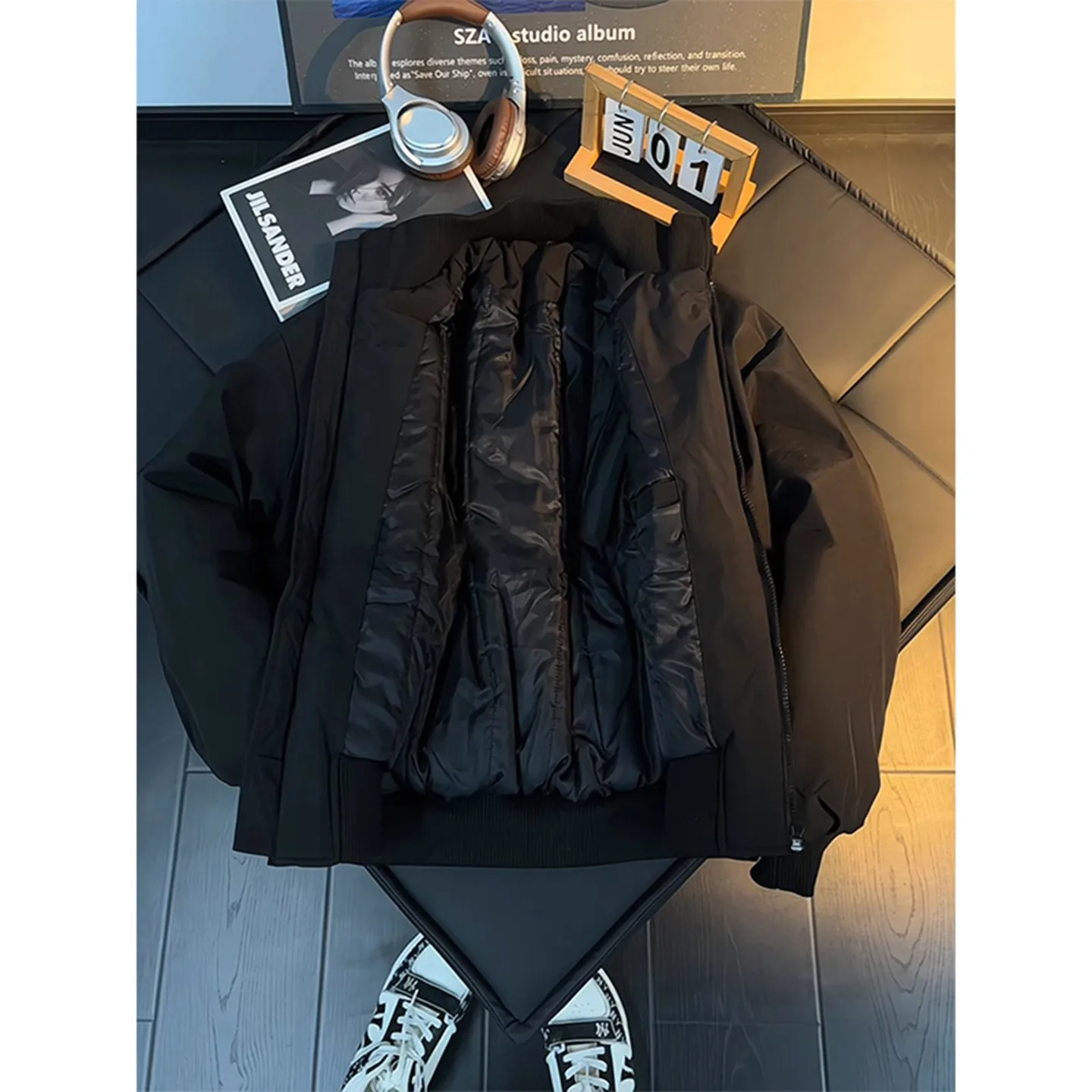 

Мужская зимняя утепленная бейсбольная куртка-бомбер из хлопка с воротником-стойкой, из полиэстера, повседневная