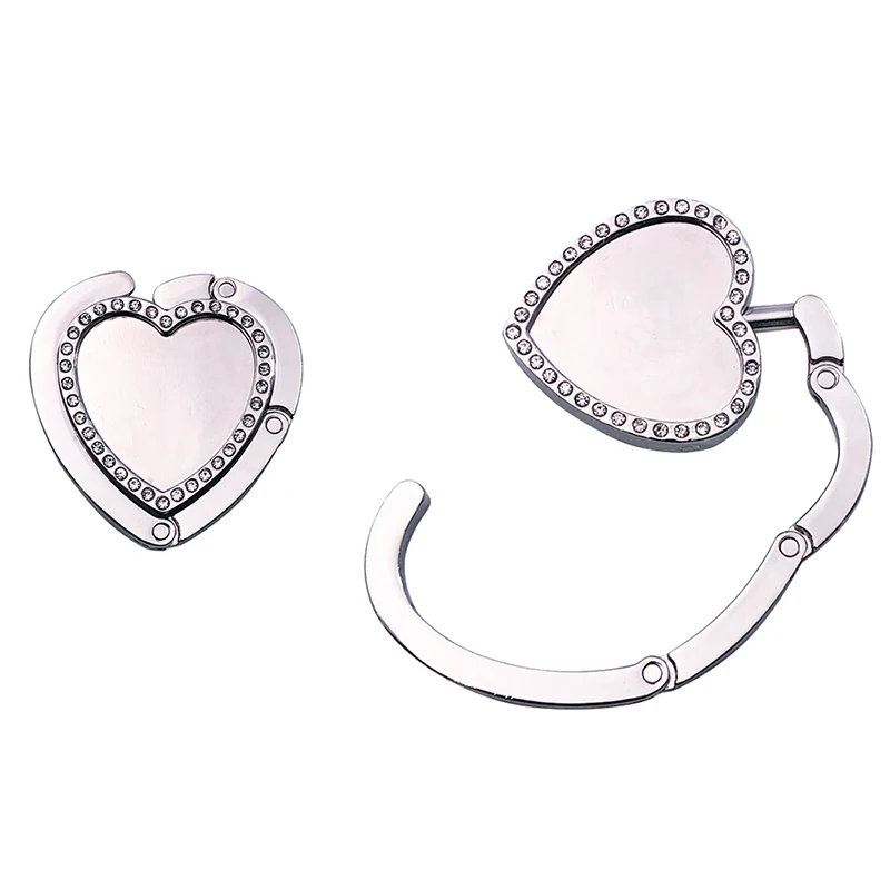 Folding Crystal Heart Bag Hook Portable Table Hanger Handbag Holder Travel Purse Hardware Accessory