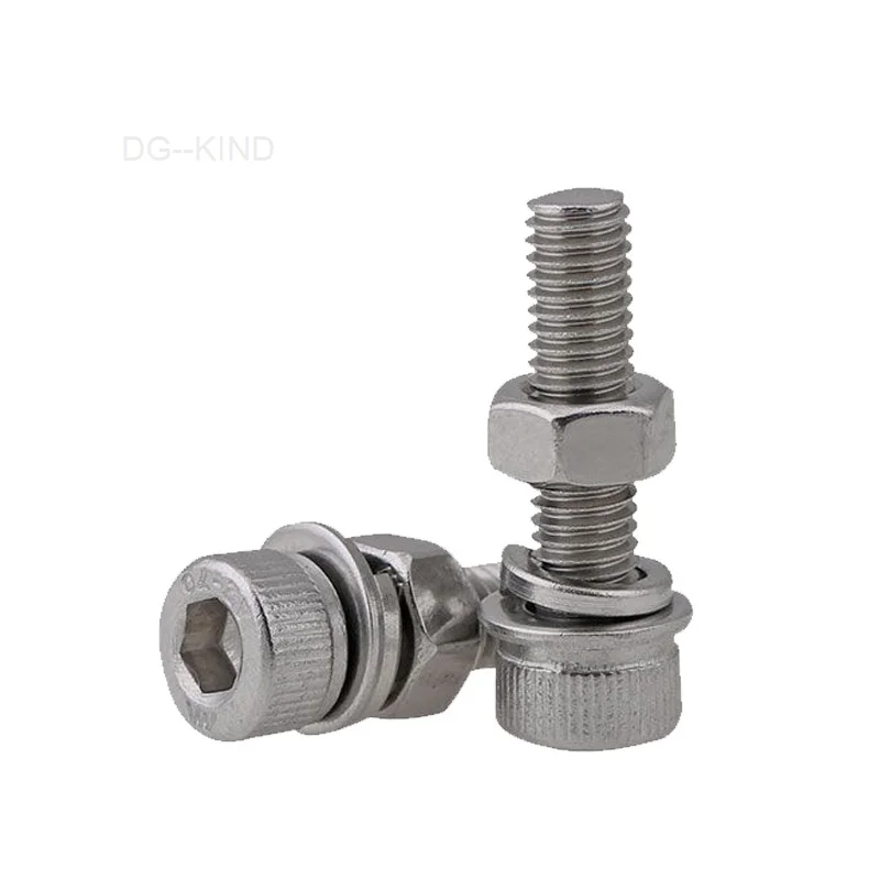 304 Stainless Steel Hexagon Enchants Socket Cap Head Screws Washers Combination Thread Diameter M3-M16 Length 8-150mm