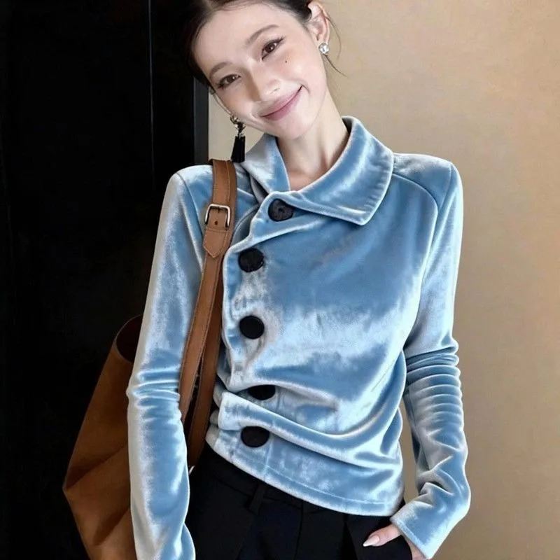 

Blouse Women's Winter Asymmetrical Designer Elegant Youthful Fur-lined Long-sleeved Cardigan Casual Niche Versatile Distinctive