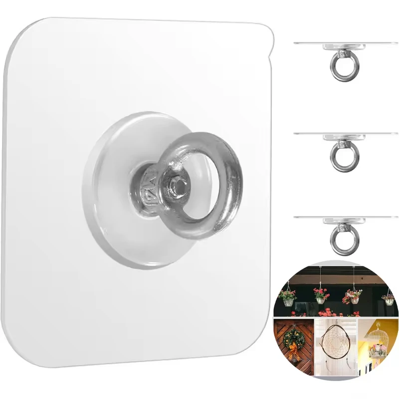 1/5/10PCS Stainless Steel Ceiling Hook Strong Self-adhesive Circular Screw Hook Flowerpot Hanging Ring Storage Decoration Hook