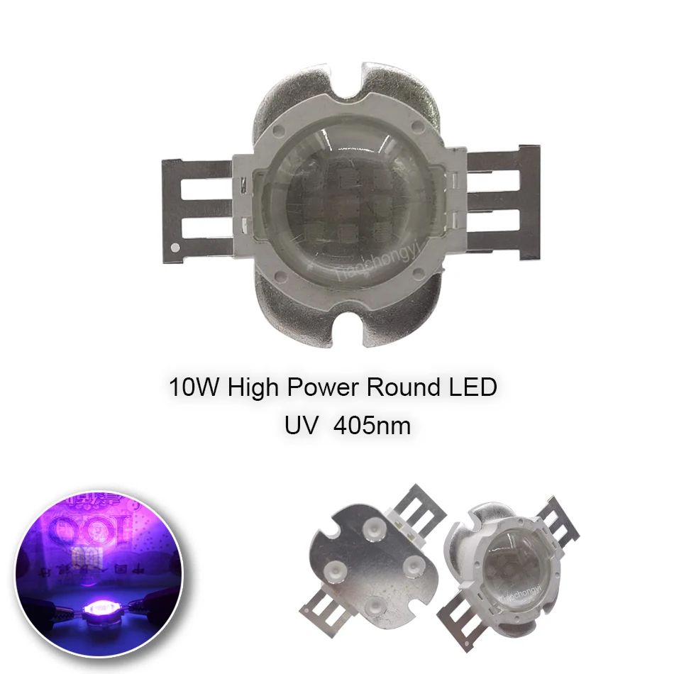 High Power LED 10W 405nm Round LED UV 400-405nm 90 Angle Lens DC9-12V 1A 45mil chip Diode For LED Spotlight Floodlight