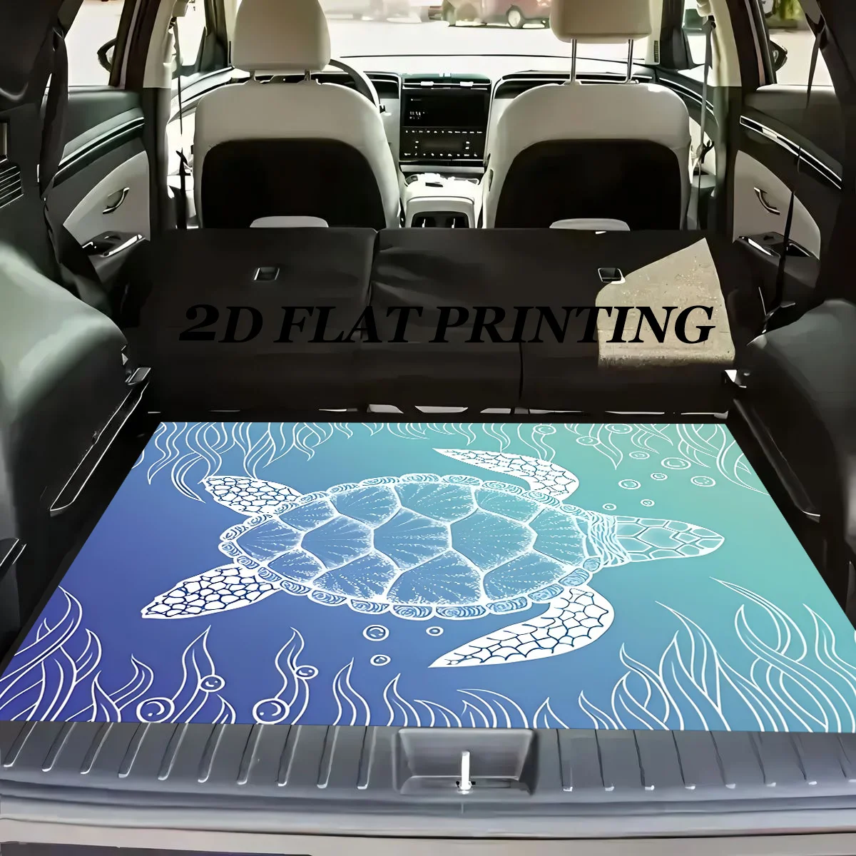 1pc, Non-Slip Stylish Car Trunk Mat, Fresh Line-Drawing Sea Turtle Pattern Design - Durable Material, Keeps Trunk Dry And Tidy,