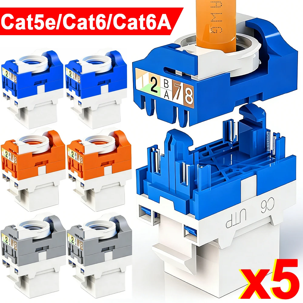 5/3/1PCS RJ45 Cat6 Keystone Jack Module Connector No Punch Down Tool Required Module Coupler Network Cat5e Cat6A Adapters