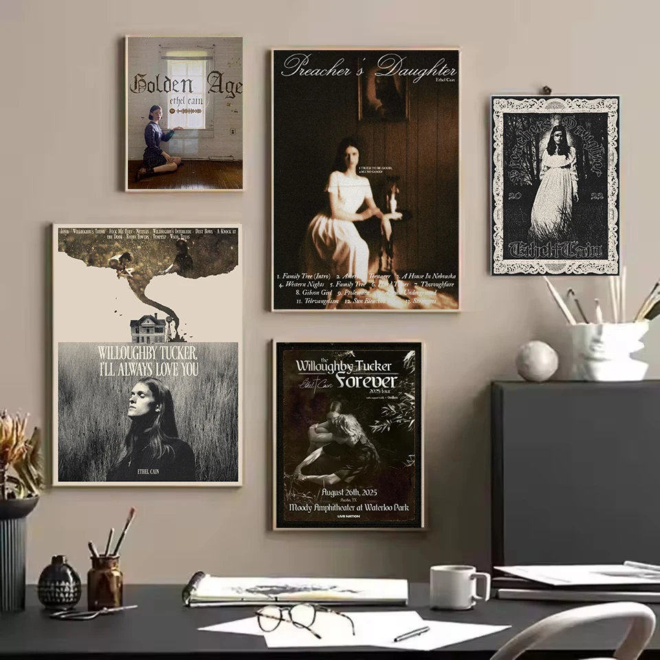 Vintage المغني E-Ethel Cain كلمات الموسيقى ألبوم جديد الظلام القوطية الجمالية المشارك حائط لوح رسم صور ديكور غرفة نوم المنزل #2