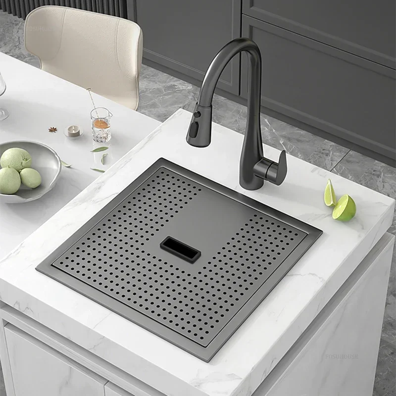 Nordic Honeycomb Embossed Kitchen Sinks Small Bar Invisible Single Slot with Cover Home Hidden Island Sink Accessories C