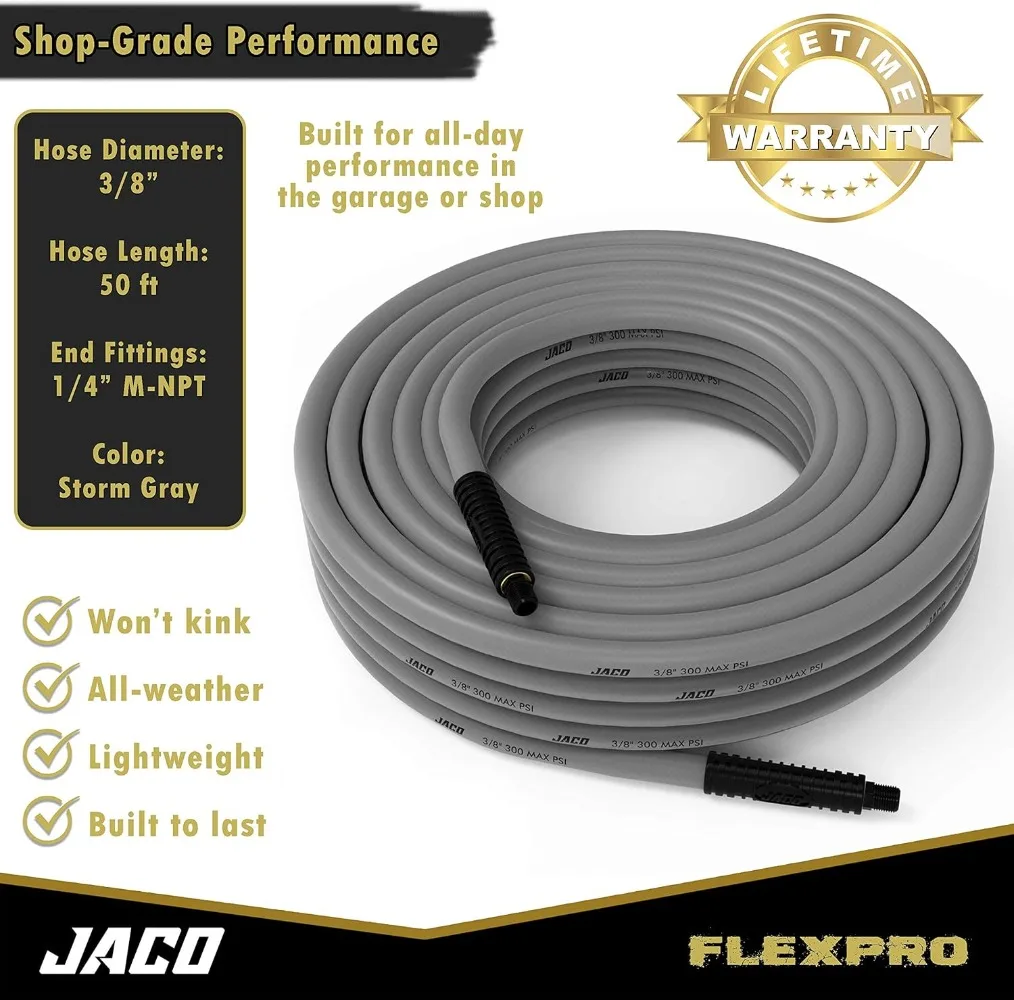 Mangueira de ar híbrida flexível, M-NPT Fittings (Storm Gray) mais leve, mais forte e mais, dupla 3/8 "x 50 Ft