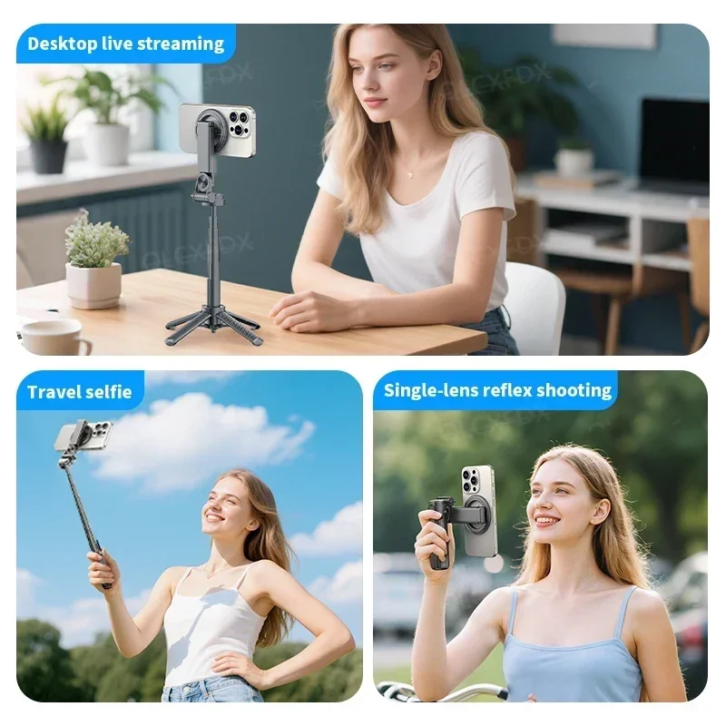 Magnetic Phone Holder 360° Rotation Pocket Selfie Stick Tripod With Bluetooth Remote Adjustable Desktop Stand for Live Streaming
