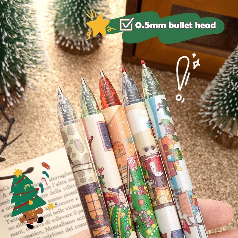 6 ชิ้น Kawaii น่ารักคริสต์มาสเจลปากกาสร้างสรรค์นักเรียนเครื่องเขียนเขียนเรียบกด Neutral ปากกาอุปกรณ์สํานักงานโรงเรียน
