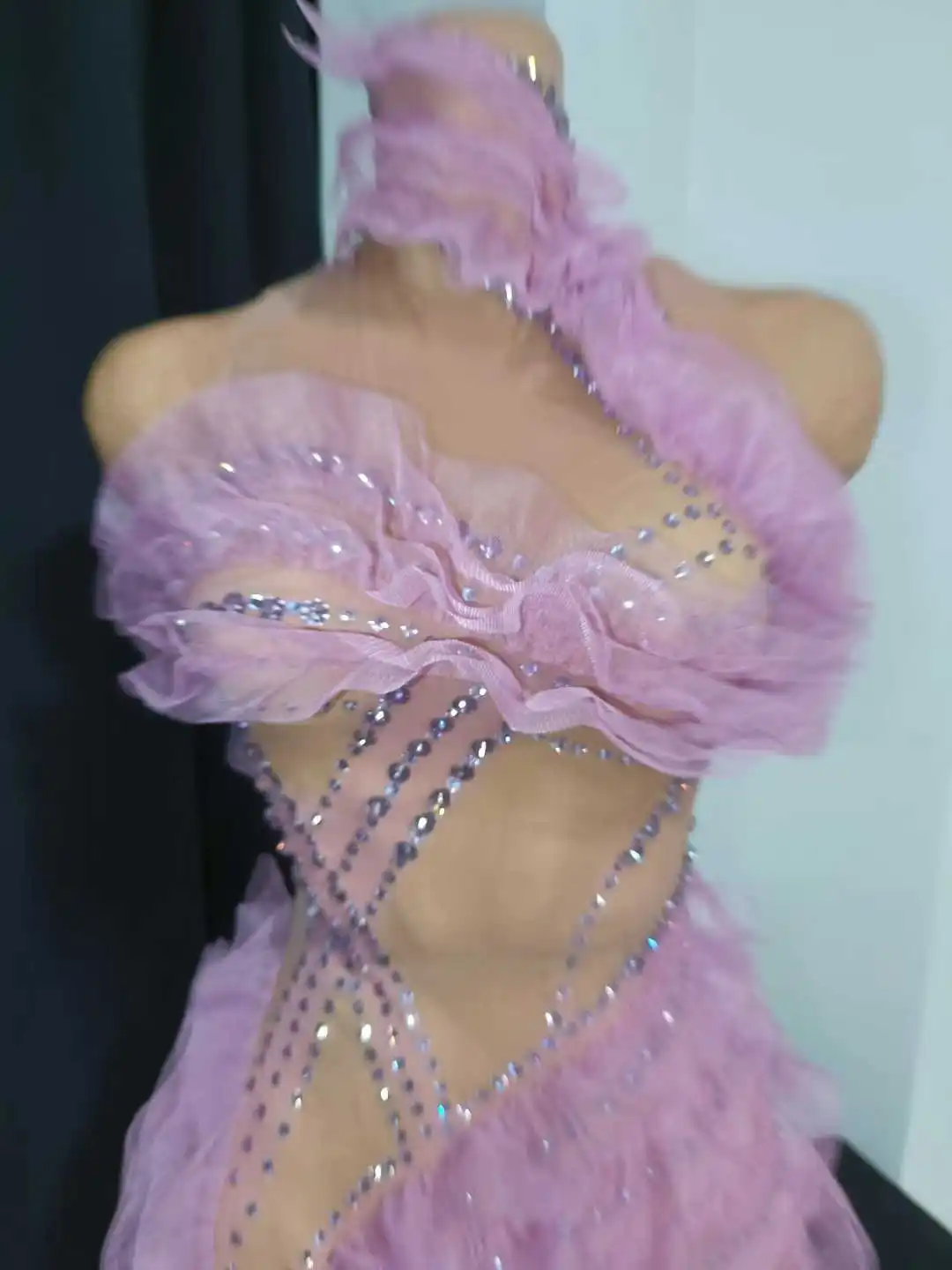 Performance dress nightclub bar girl group dance team purple mesh dress electric syllable DJ long skirt zijuan
