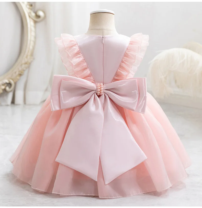 HETISO Kid Girl Dress Vintage Appliques Dresses for Elegant Party Girls Ruffle Sleeve Tulle Layered Birthday Ball Gown 9M 1 2 6Y