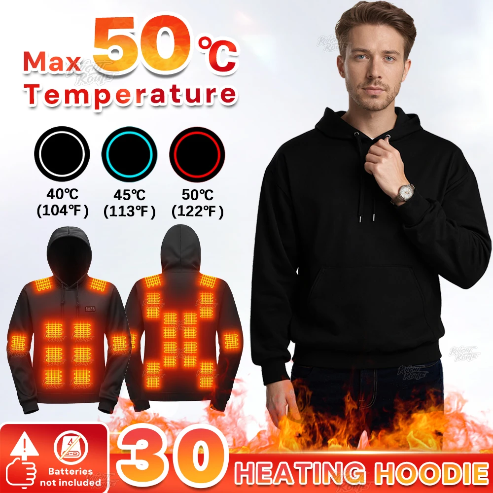 Heated jacket Men Hoodie with 29 Heating Zones and 3 Customizable Temperature Levels,Ideal for Winter Ski,Up to 50 Celsius
