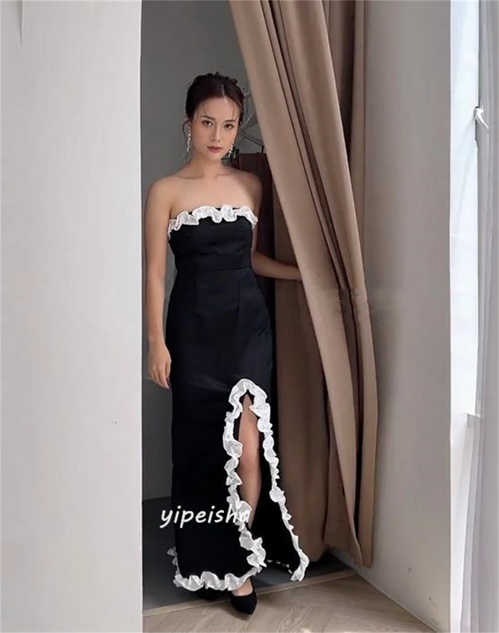 Jiayigong  Simple Modern Style Formal Evening Strapless A-line Pleat Satin Bespoke Occasion Dresses