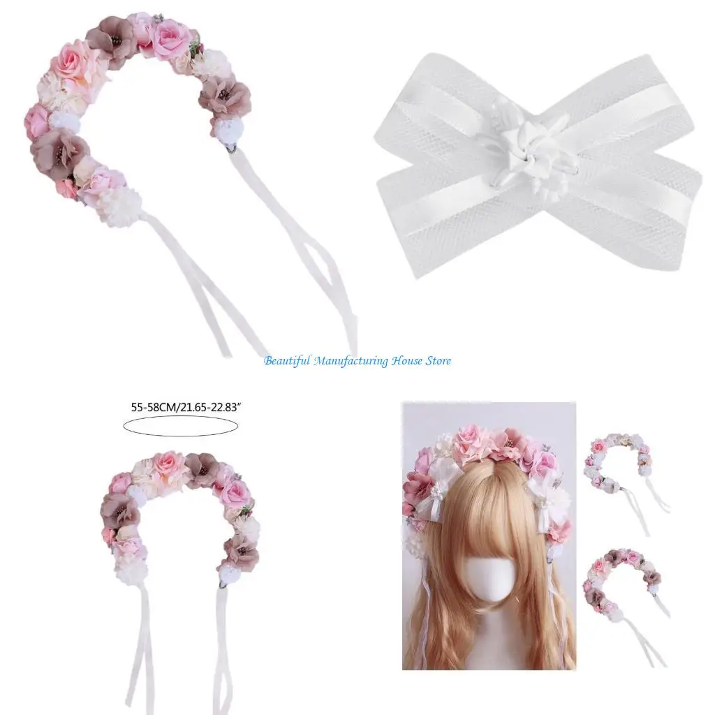 

E56A Fashion Crown Girl Spring Hairbands Handmade Elegant Flower Decor Hair Ornament