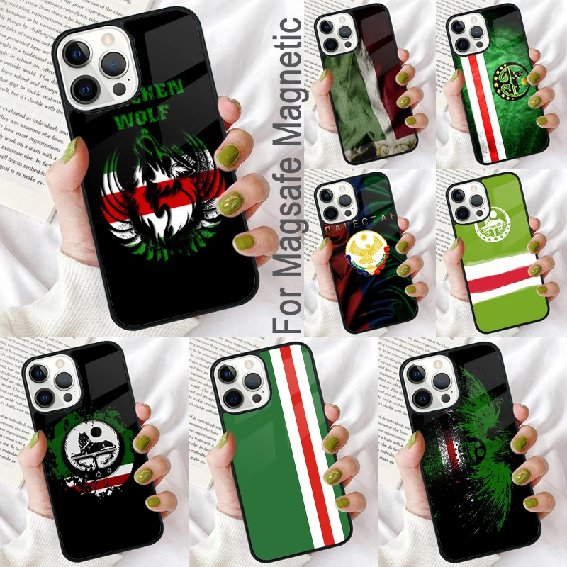 Chechen Flag Chechnya Magnetic Soft Phone Case for iPhone 16 Promax 15 Pro 13 14 Plus 11 12 Mini MagSafe Coque