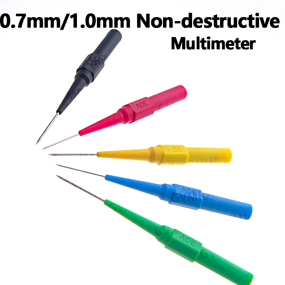 5PCS Non-Destructive Multimeter Test Probes,Insulation Piercing Needle,0.7mm/1.0mm, 30V Measuring Device for Banana,Black Yellow