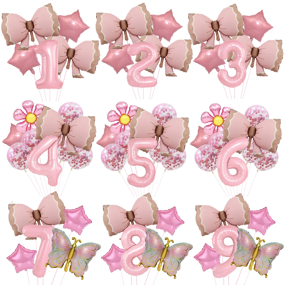 Pink Bow Balloons 32inch Birthday Number Balloon Girls Birthday Pink Bownot Balloon Wedding Party Ballons Baby Shower Decoration