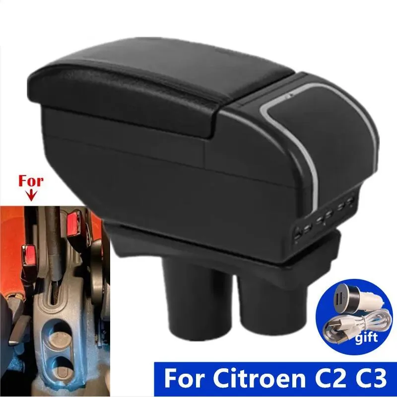 Für Citroen C2 Armlehne Box Für Citroen C3 C2 Auto Armlehne Lagerung box Innen Retrofit USB lade Aschenbecher Auto zubehör