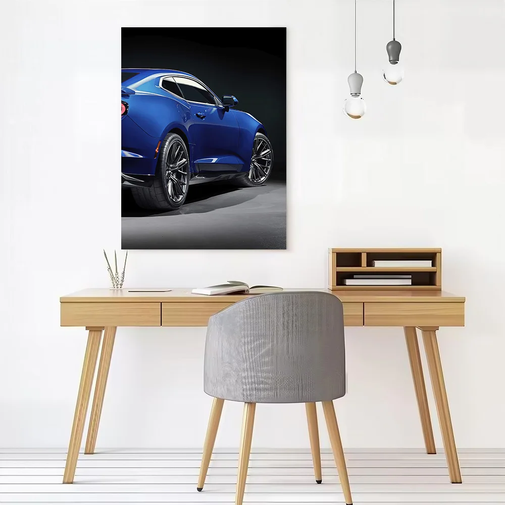 Blue Sports Car Camaro Printed Canvas Poster Custom Pictures Wall Art Canvas Painting for Room Decoration Aesthetic Wand Deko