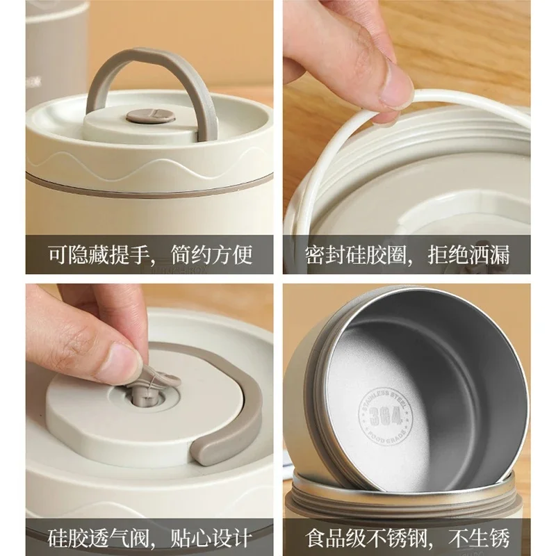 304 Stainless Steel Insulated Lunch Box Set - Food Grade Containers with Insulation Bag 3 Individually Stackable Bento Boxes