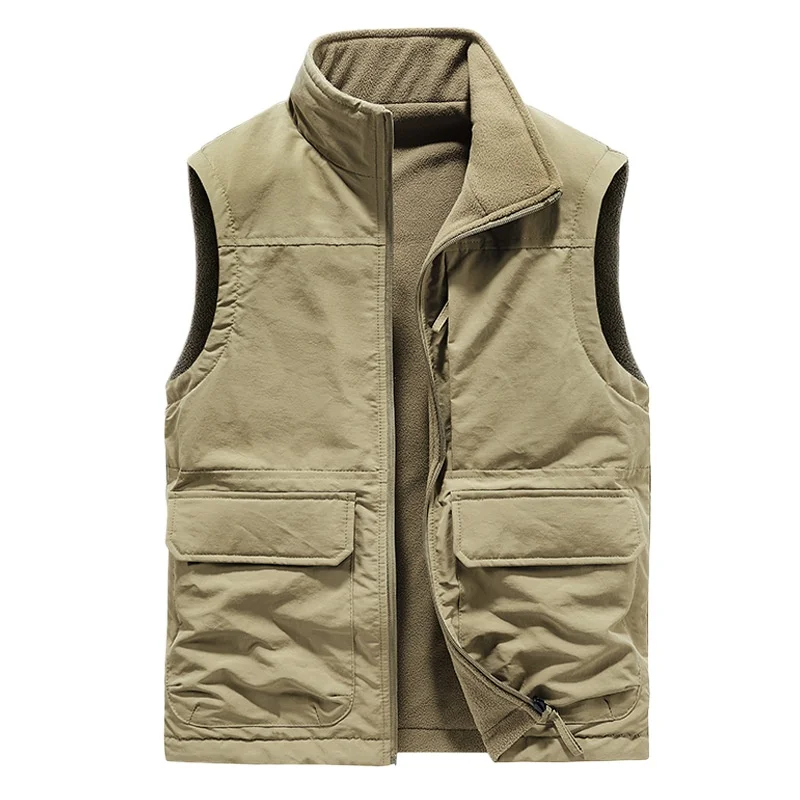 

Winter Vests Men's Outdoor Double-sided Wear Velvet Vest Multi-pocket Casual Tooling Coats Sleeveless Jacket Waistcoat Tops