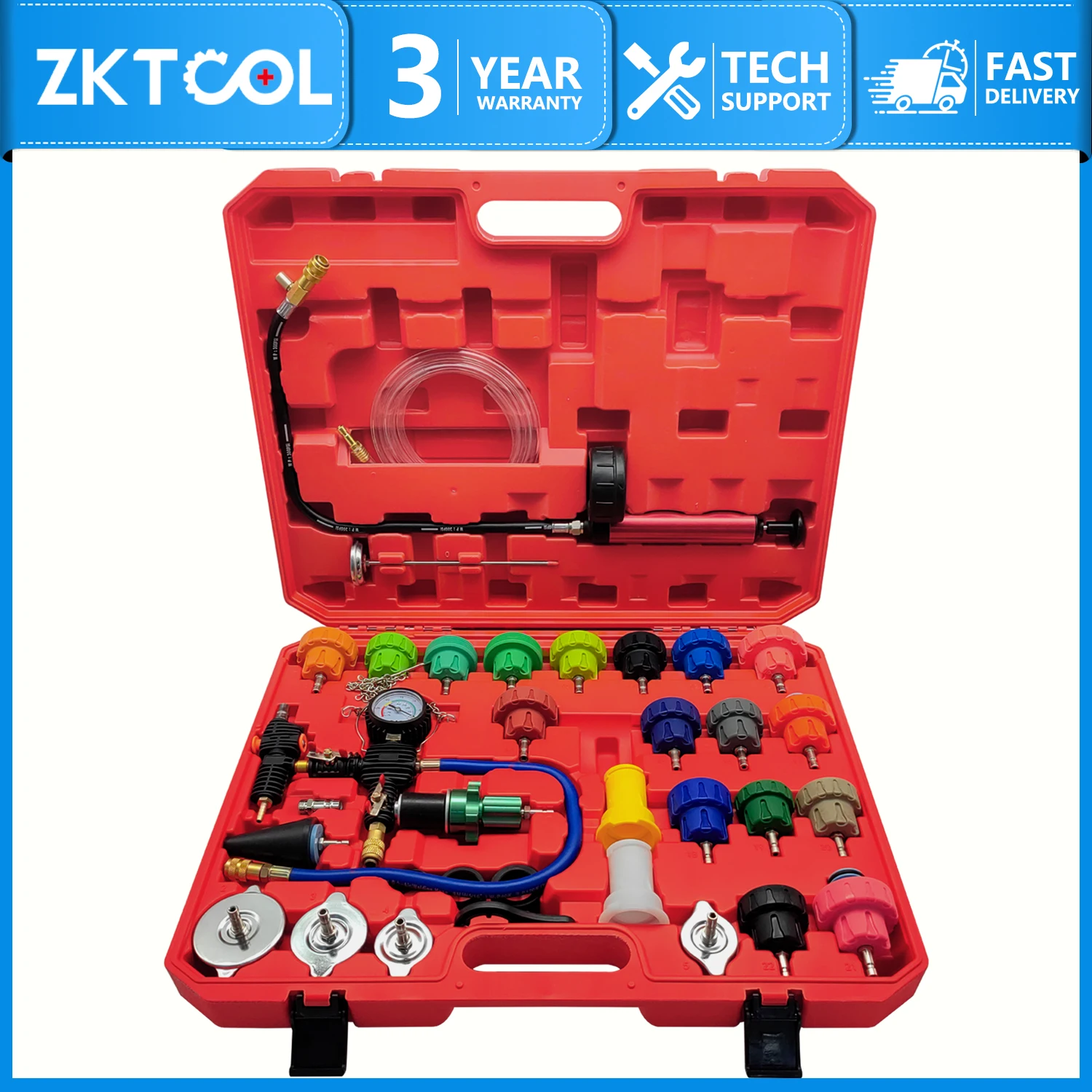 

34-Piece Universal Radiator Pressure Tester Kit, Radiator Leak Test Tool Kit, Cooling System Coolant Vacuum Replenishment Kit