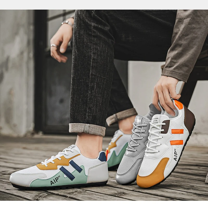 2025 Summer Men's Breathable White Skate Sneakers Flat Casual Athletic Shoes Trendy Versatile Mesh Footwear for Daily Wear