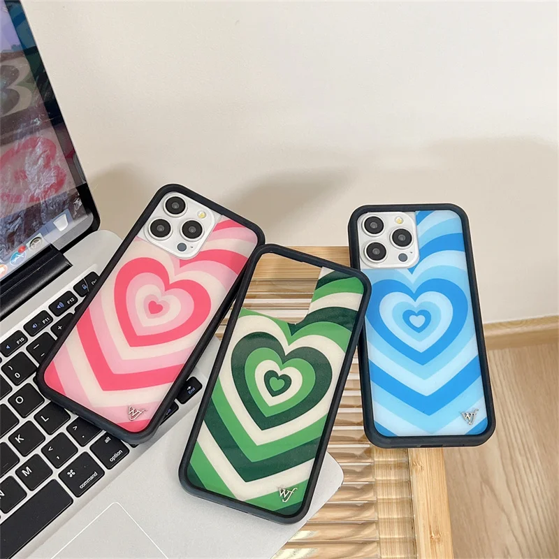 3D Creative Cartoon Cute Love Heart Wildflower Phone Case For iPhone 12 13 14 15 16 Pro Max 15Pro WF Rainbow Gradient LOVE Cover