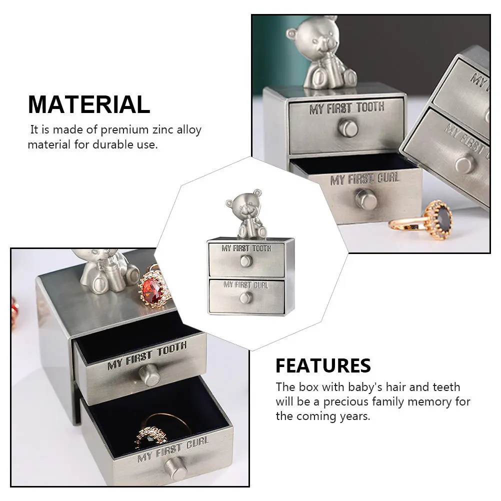 

Baby Teeth Keepsake Box Organizer Deciduous Tooth Holder Lovely Bear Design Storage Case for Newborns Infants Children