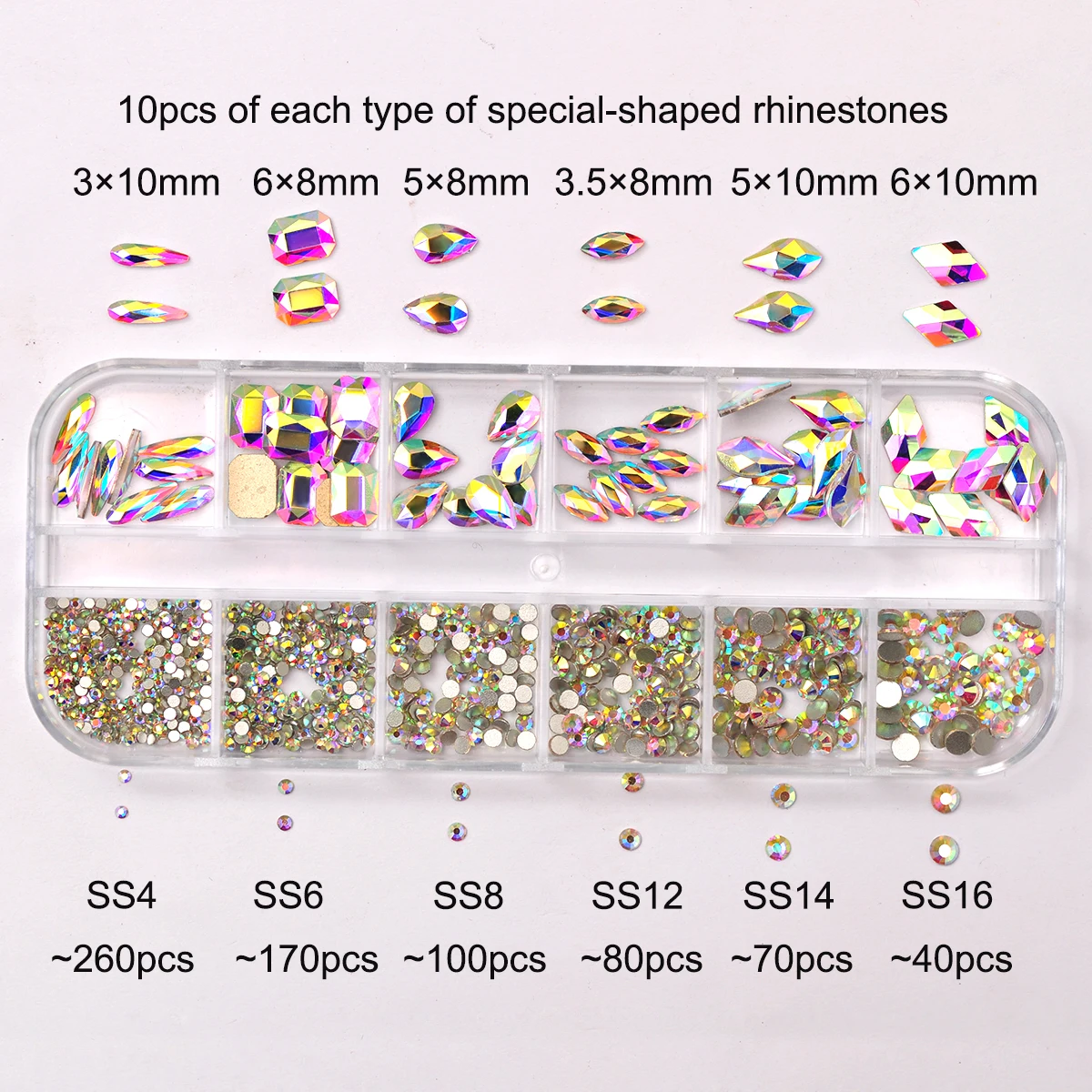 12 griglie forme miste accessori per unghie acquamarina strass Glitter Diamond Nail Art decorazione pietre per Manicure fai da te Design