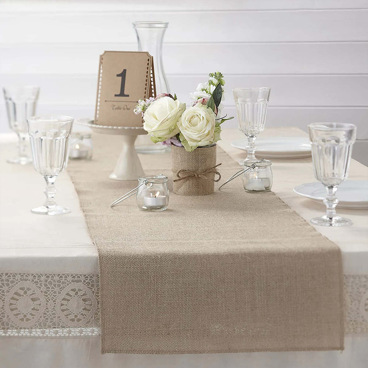 Jute Burlap Linen Table Runner Vintage Natural Hessian Khaki Table Runner Rustic Country Wedding Christmas Decoration for Home