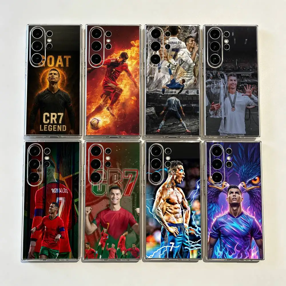 CR7 Raises The Trophy High Precise Hole Transparent Printed Phone Case for Samsung Galaxy S26/S25/24/23/22/30/21/10/9,Ultra,Plus