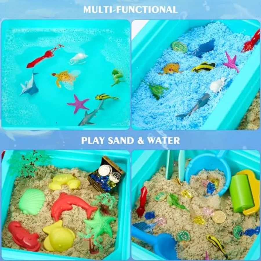 Ocean Sensory Table with Sands Bin with Lid Indoor Outdoor Use Sand Art Kit for Boys and Girls Toys for Toddlers Age 35 17x11.5