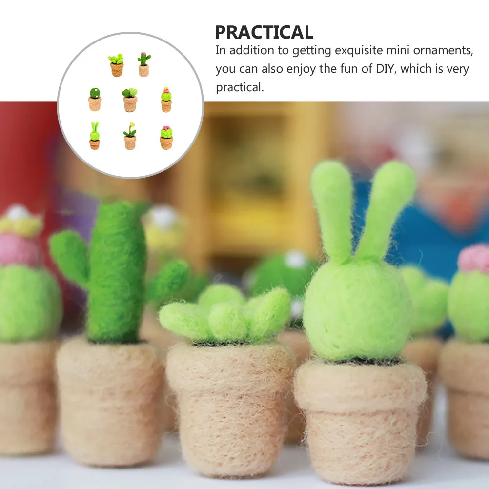 8個のDIY材料キット、ニードルフェルト用、創造的なサボテン工芸品、優れた職人技、理想的な家の装飾セット