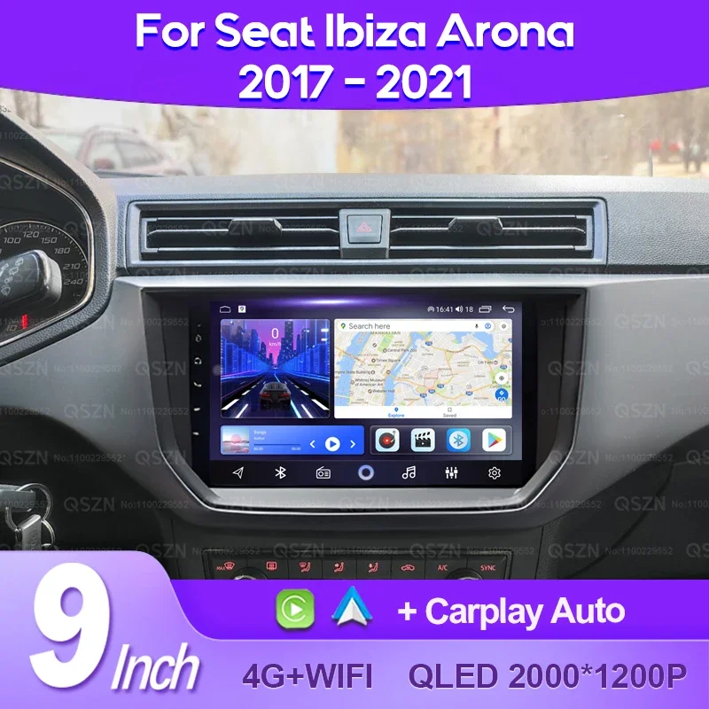 QSZN  Car Radio For Seat Ibiza Arona 2017 - 2021 2K QLED Android 13Multimedia Video Player GPS 4G CarPlay Auto Wireless Stereo