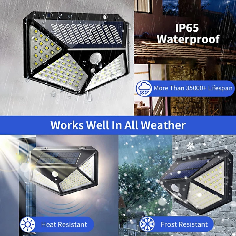 Luces solares LED impermeables para exteriores, lámpara con Sensor de cuerpo humano, inalámbrica, para decoración de jardín, 100