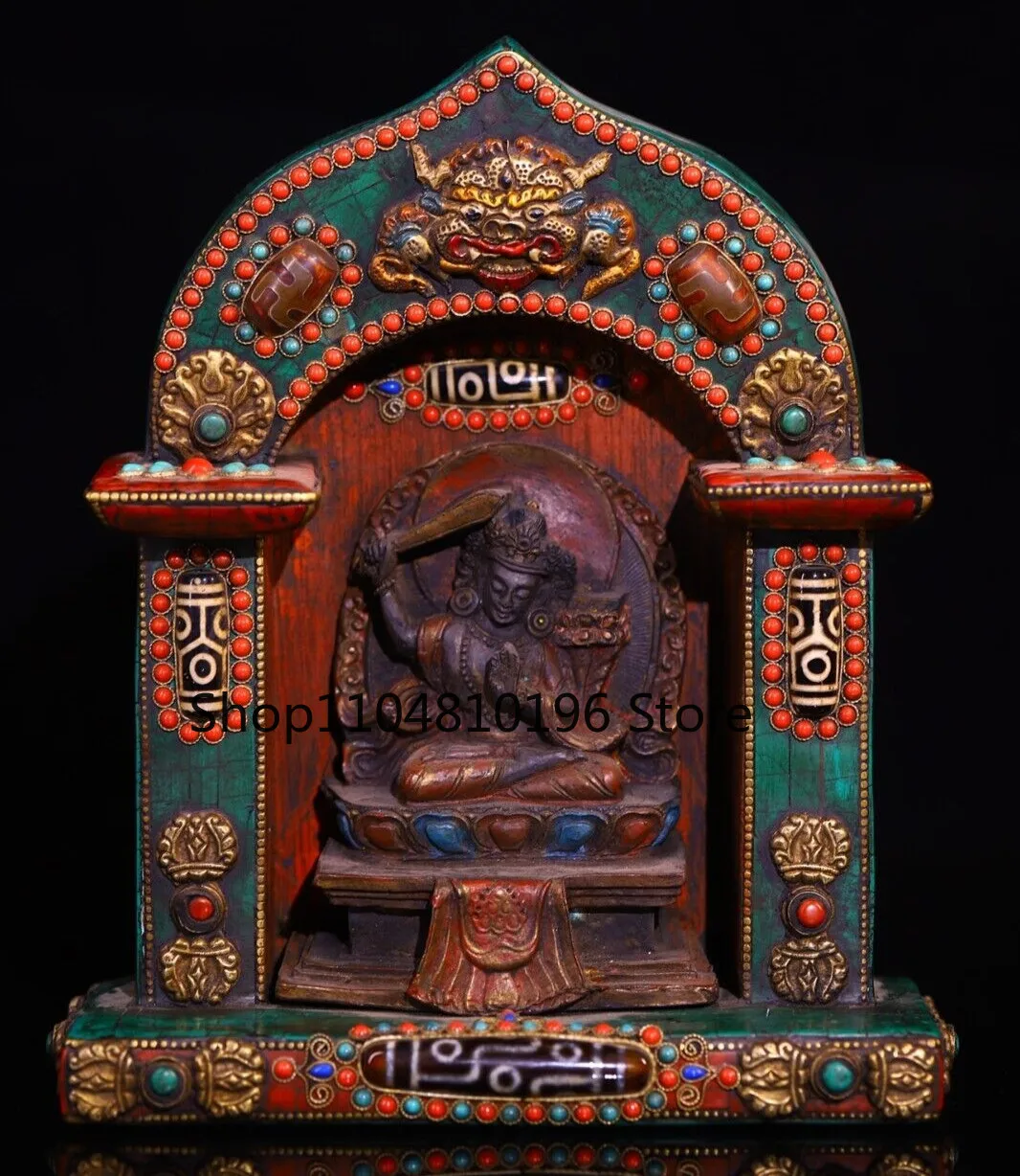 Old Tibet Buddhism Copper Gilt Painting Mahakala Wrathful Deity Buddha Statue