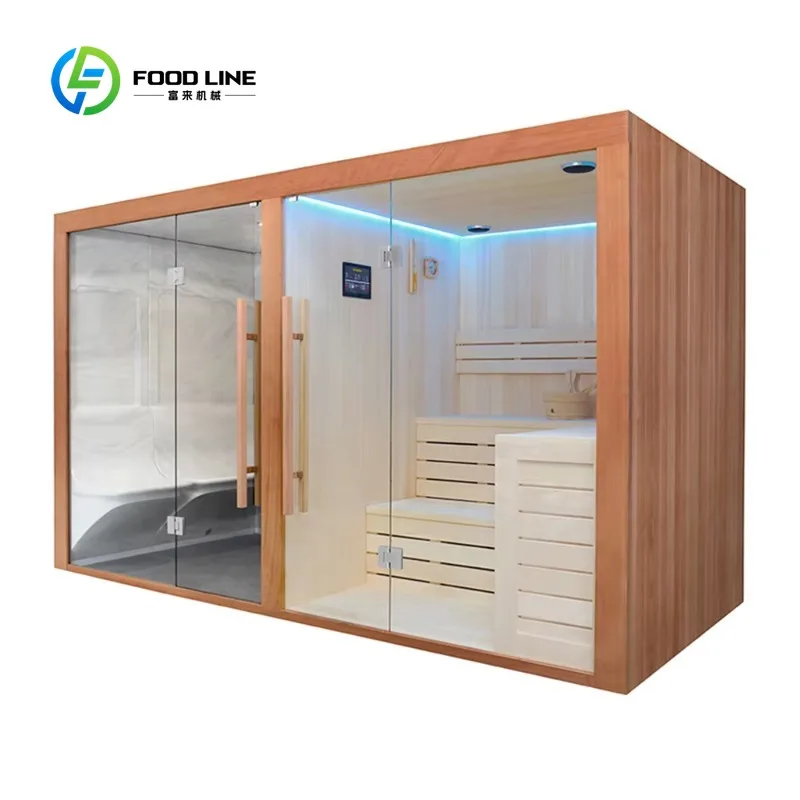 Intelligent 4-Person Luxury Sauna Room with Wet & Dry Steam Features Solid Red Cedar Wood Touch Control Computer Panel
