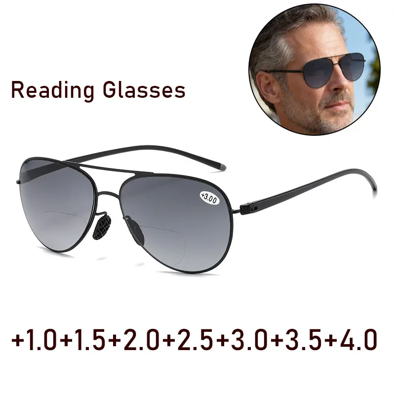 Men Bifocal Reading Glasses+1.0+1.5+2.0+2.5…Multi-functional Sunglasses Male Look Far and Near Anti Glare Hyperopia Eyeglasses