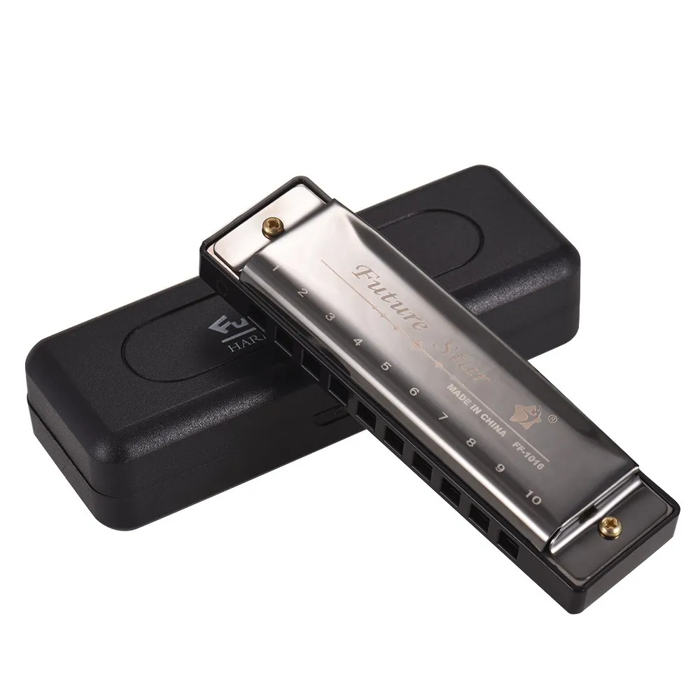 

Diatonic Harmonica 10 Holes Blues Harp Mouth Organ Key of C Reed Instrument with Case Black