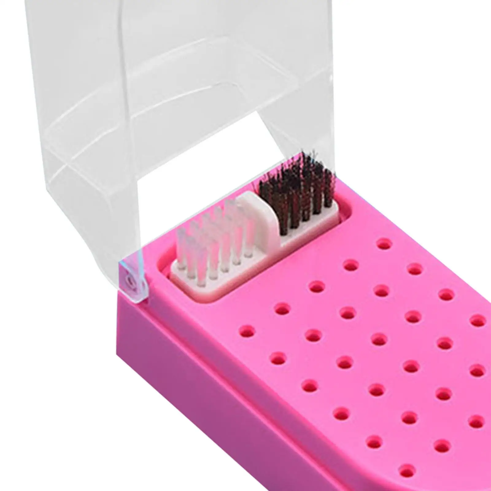 Nail Drill Bit Holder Durable Plastic Display Stand Pink Case with Soft Brush for Nail Salon Manicure DIY