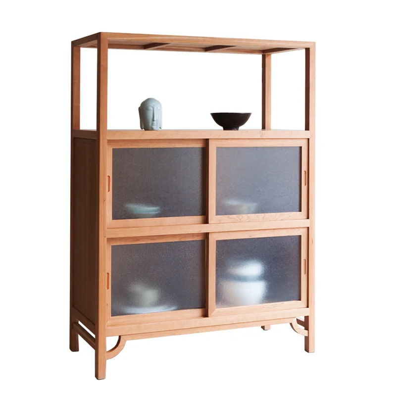 

work new Chinese side cabinet black walnut cherry wood solid wood storage locker simple tea cabinet dining cabinet